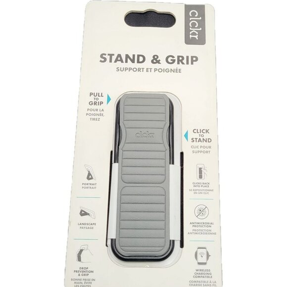 Clckr Grey Cell Phone Stand & Grip With Portrait & Landscape Viewing Universal - Picture 1 of 6